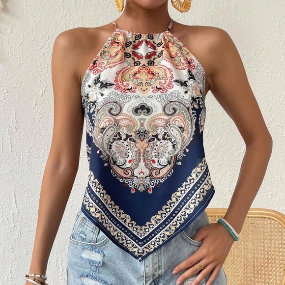 Blue Paisley Tank Top